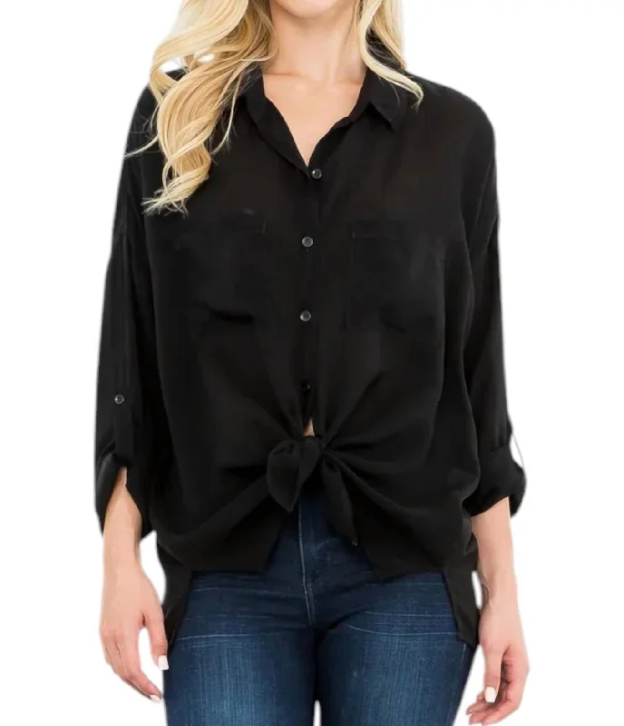 Long Sleeve Blouse In True Black