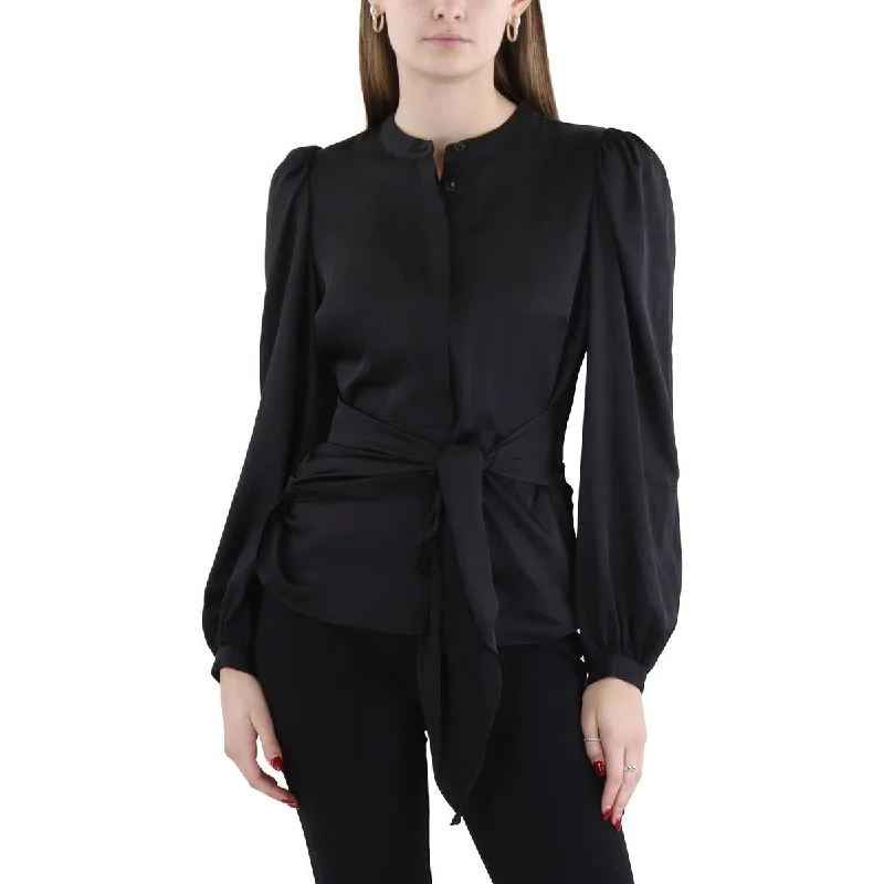 Donna Karan Womens Tie Front Long Sleeve Peplum Top