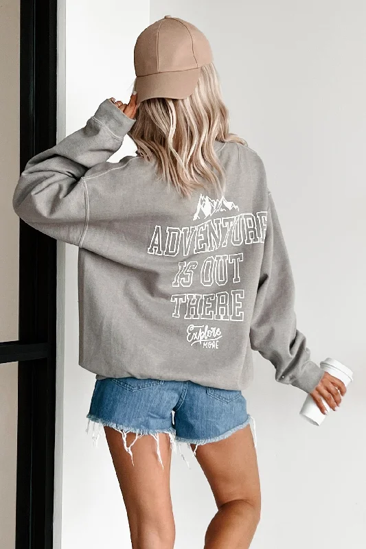 "Adventure Is Out There" Double-Sided Graphic Sweatshirt (Light Olive)