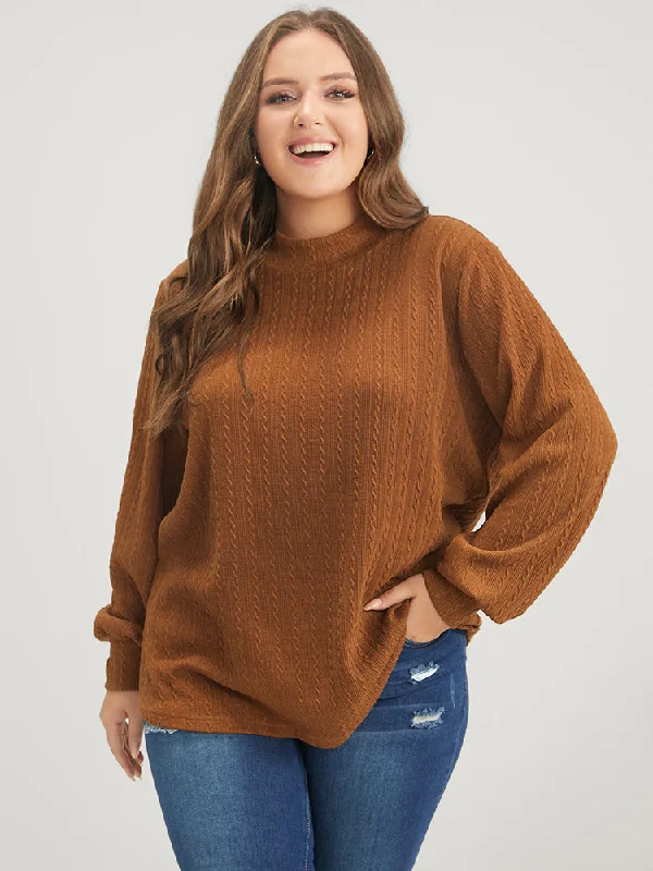 Solid Textured Mock Neck Sweatshirt