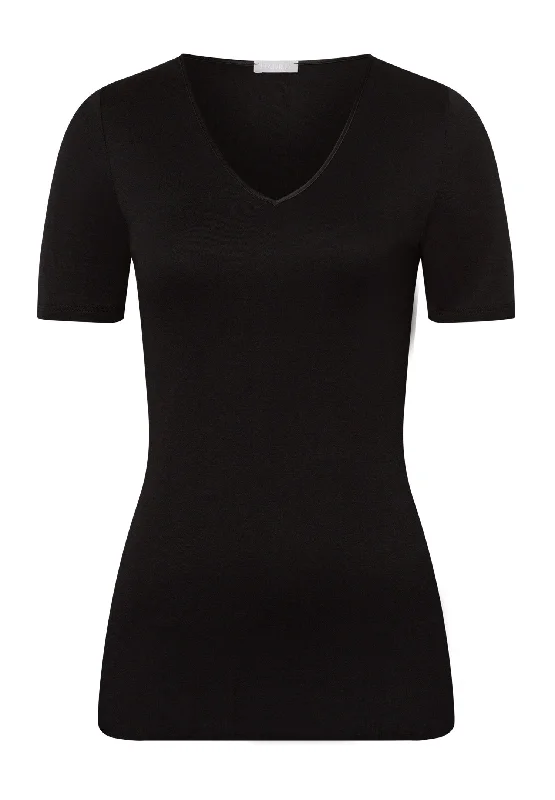 Cotton Seamless Fitted Cotton V-Neck Top | Black 71603-019