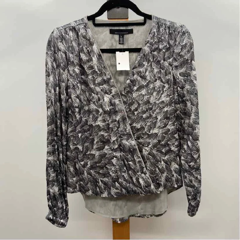 White House Black Market Women's Size 2 Gray Feathers Long Sleeve Shirt