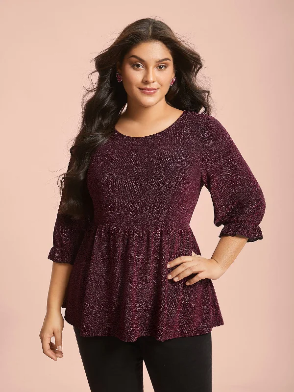 Crew Neck Luxe Ruffle Gathered Blouse