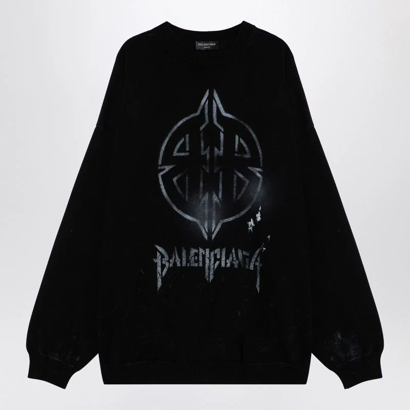 BALENCIAGA Urban Black Cotton Blend Crew-Neck Sweater