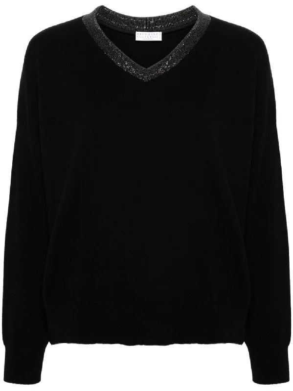 BRUNELLO CUCINELLI Cashmere V-Neck Sweater with Signature Detail