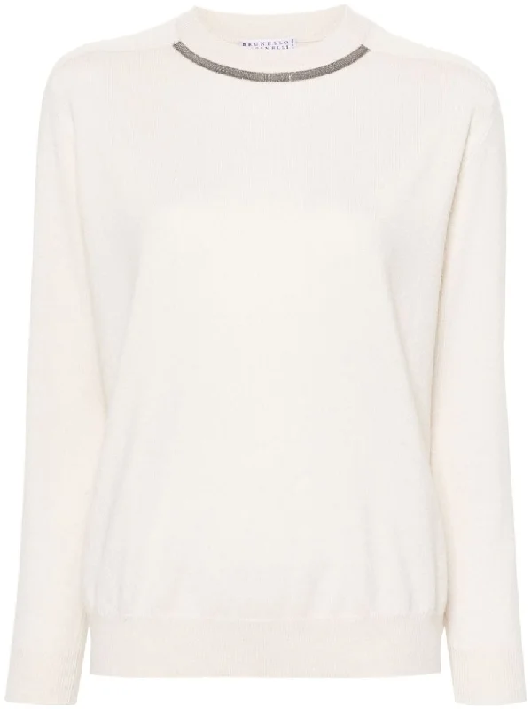 BRUNELLO CUCINELLI Elegant Cashmere Crewneck Sweater with Monili Detail