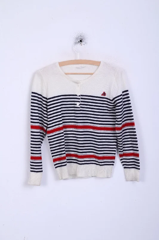 CASHI Womens 38 M Jumper Sweater Beige Striped Crew Neck