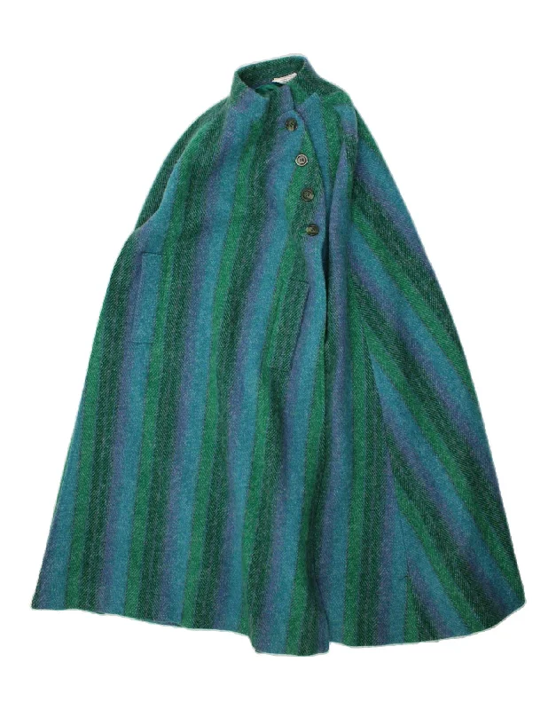 JIMMY HOURIHAN Womens Poncho Coat One Size Blue Striped New Wool