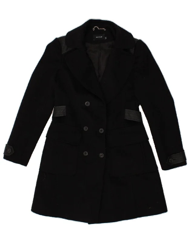 KAREN MILLEN Womens Double Breasted Coat UK 12  Medium Black Wool