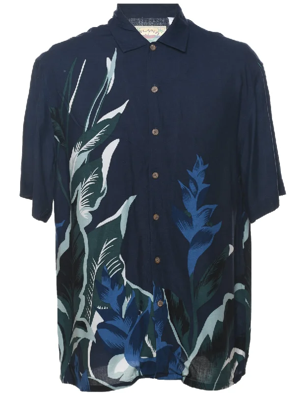 Leafy Print Hawaiian Shirt - M