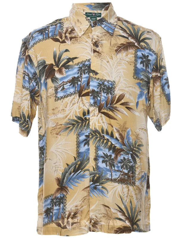 Leafy Print Hawaiian Shirt - M