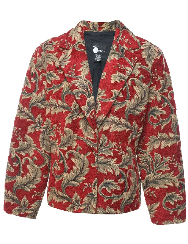 Leafy Print Red & Gold Tapestry Jacket - L