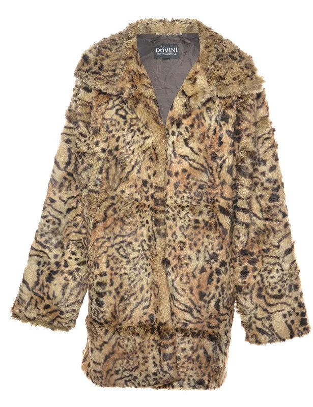 Leopard Print Faux Fur Coat - L