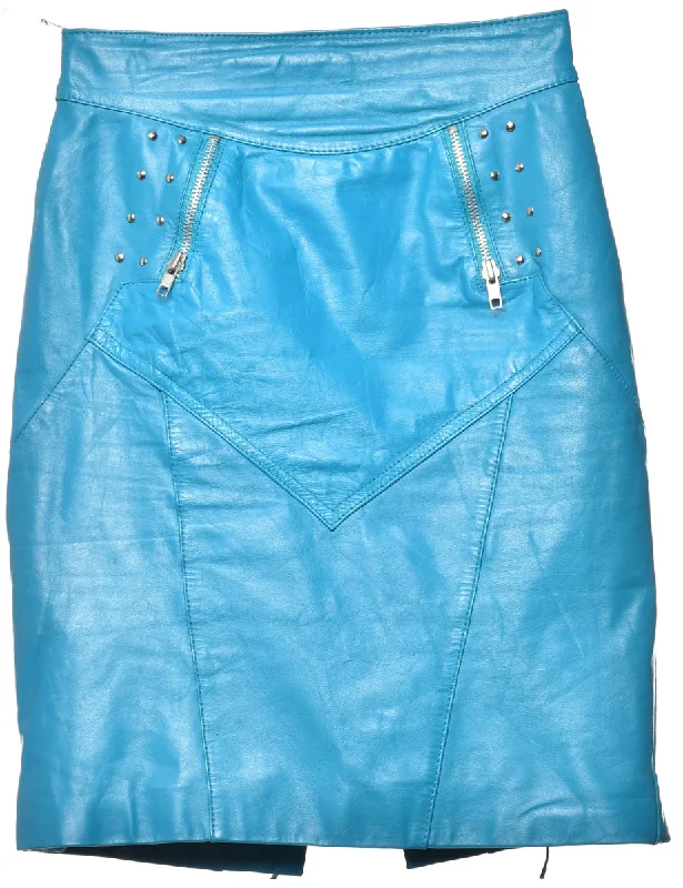 Light Blue Leather Pencil Skirt - XS