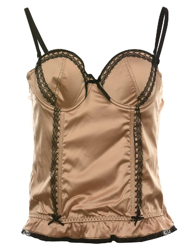 Light Brown & Black Y2K Lace Trim Bustier - S