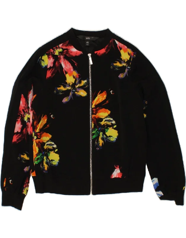 MOSSIMO Womens Bomber Jacket UK 6 XS Black Floral Polyester