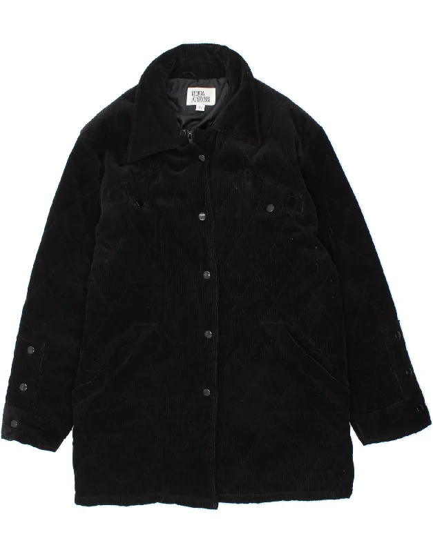 REGINA SCHRECKER Womens Corduroy Coat UK 16 Large Black Cotton