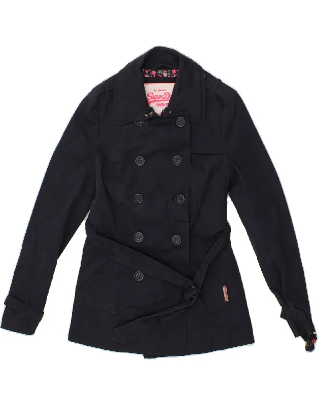 SUPERDRY Womens Pea Coat UK 10 Small Navy Blue Polyester