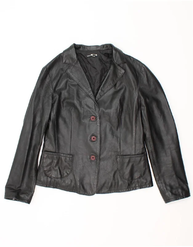 VINTAGE Womens Leather Jacket IT 48 XL Black Leather