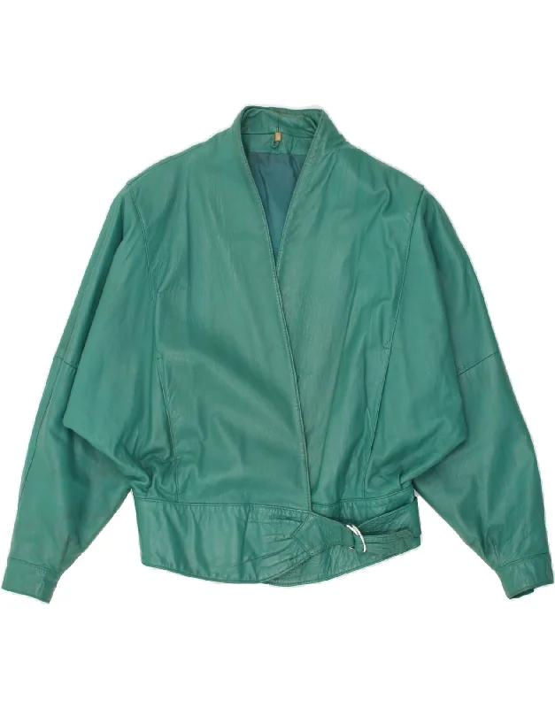 VINTAGE Womens Leather Jacket UK 12 Medium Green