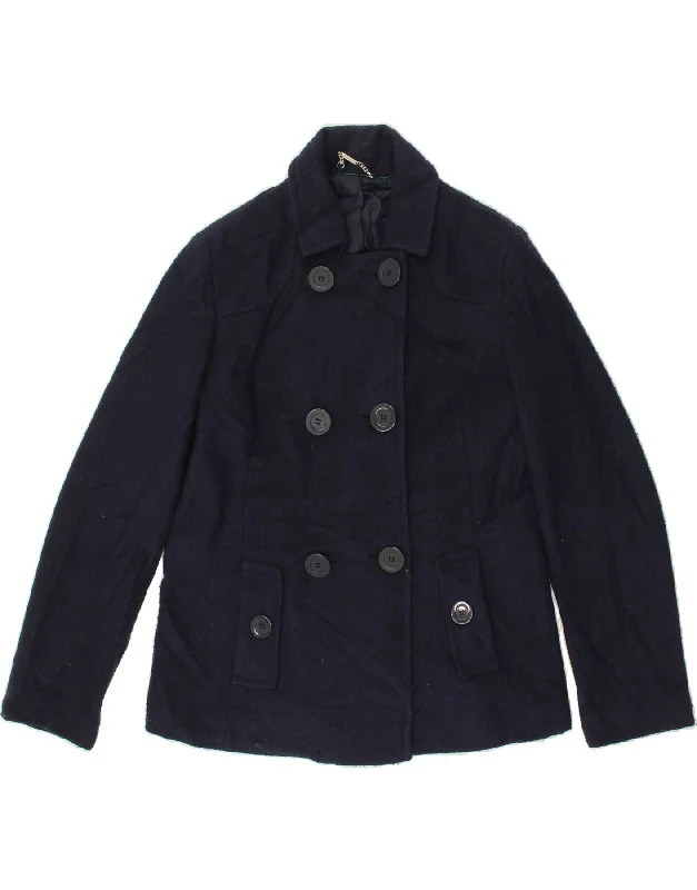 VINTAGE Womens Pea Coat UK 12 Medium Navy Blue Polyester