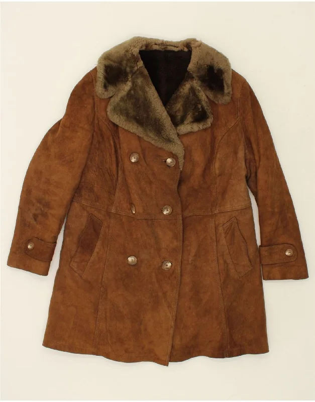 VINTAGE Womens Shearling Coat UK 14 Medium Brown