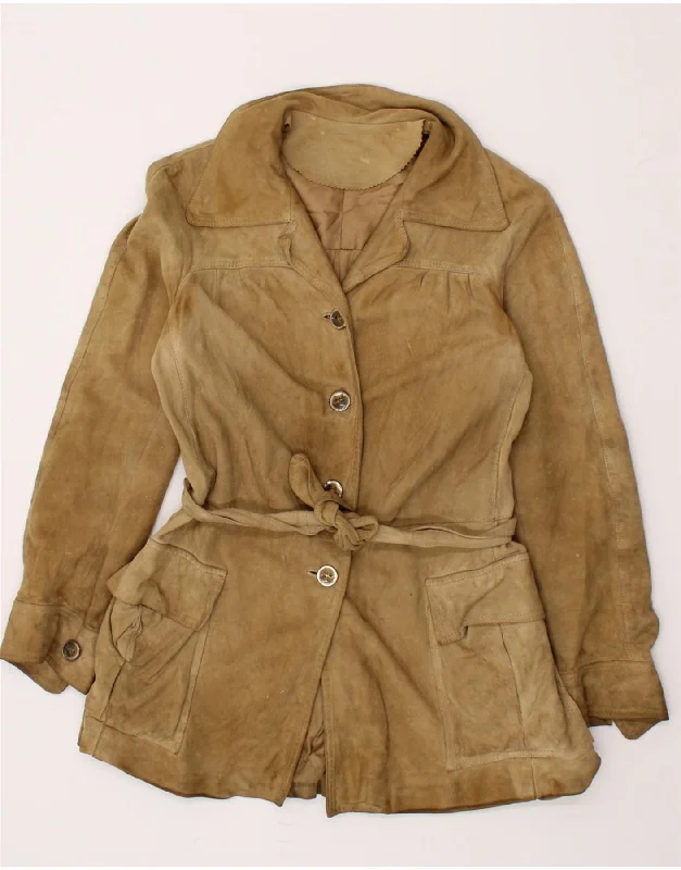 VINTAGE Womens Suede Jacket IT 42 Medium Brown Leather