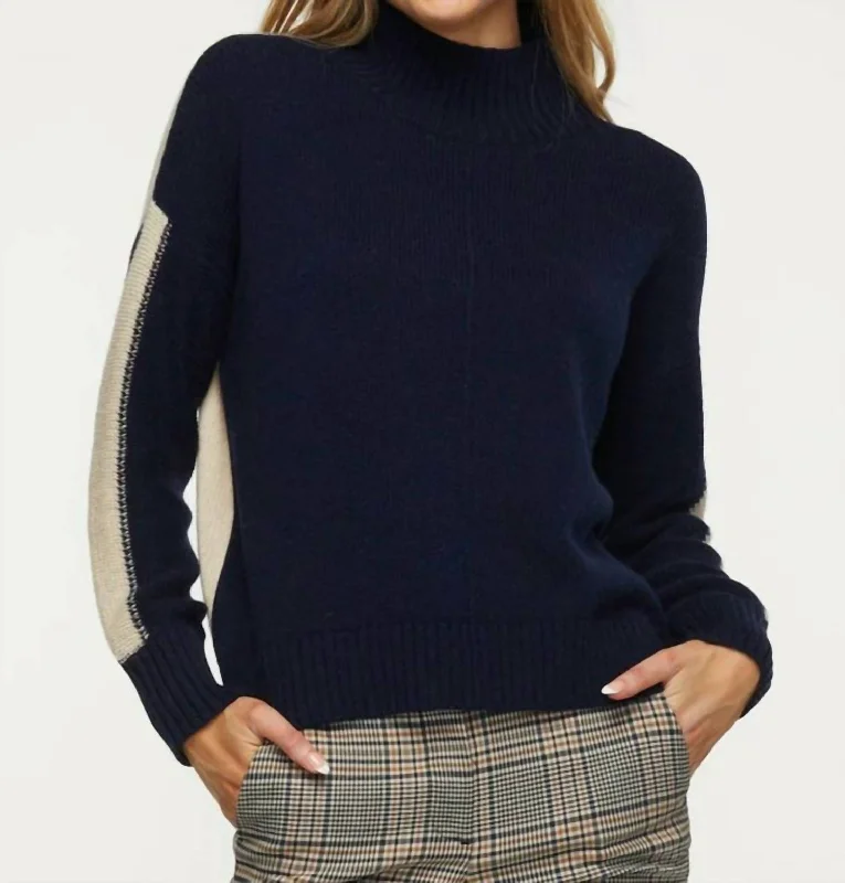 Colorblock Turtleneck Sweater In Navy