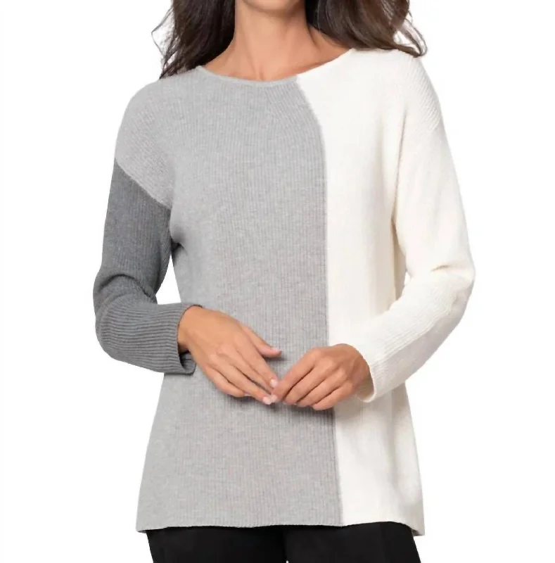 Modern Mix Sweater In Dark Gray/light Gray/ivory