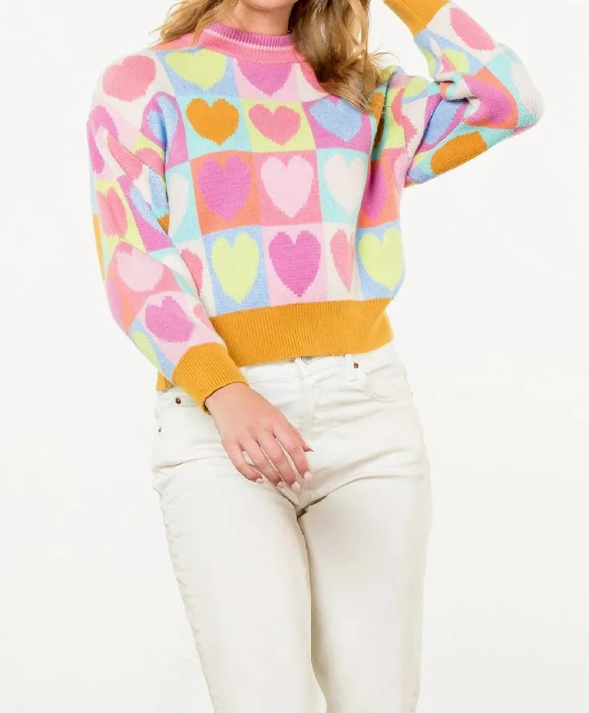 Pastel Hearts Sweater In Multi-Colored