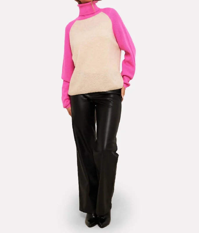 Susie Cashmere Ribbed Roll Neck Sweater In Diva Pink