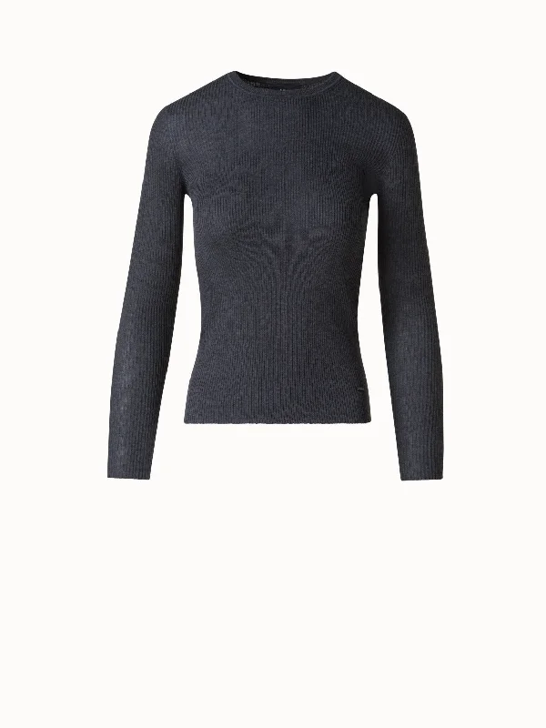 Seamless Crew Neck Sweater in Silk Cotton Rib Knit