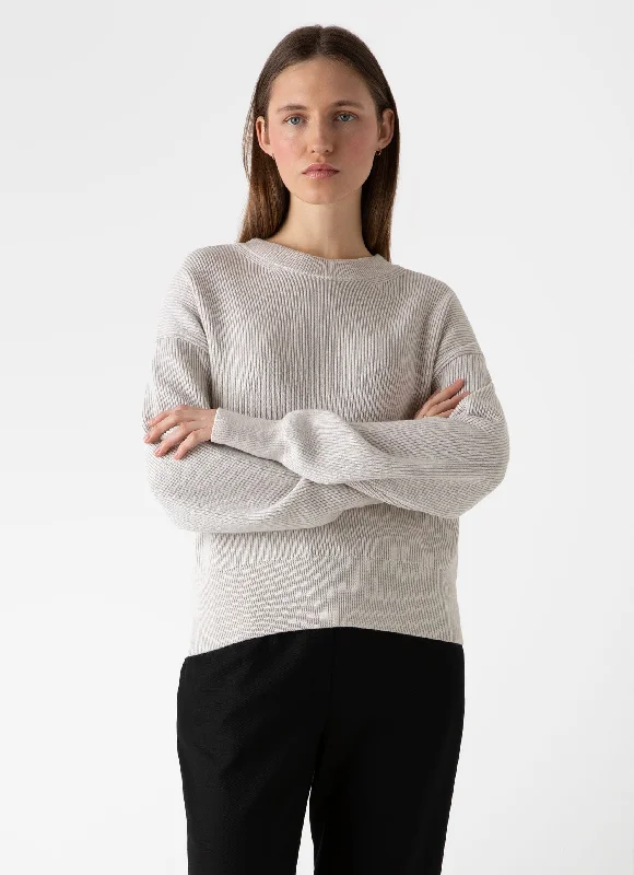 Women's Ribbed Crew Neck Jumper in Ecru