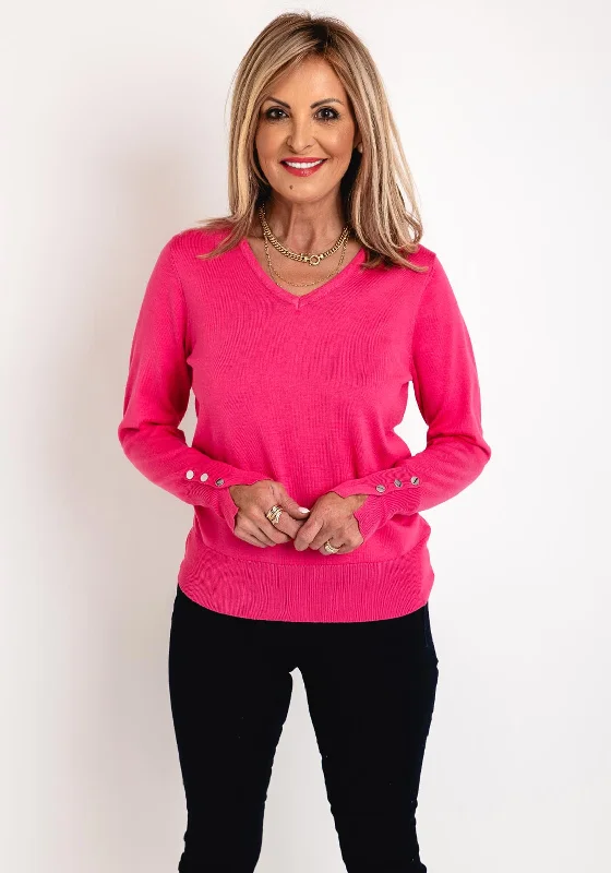 Micha V-Neck Autumn Viscose Knit Sweater, Pink