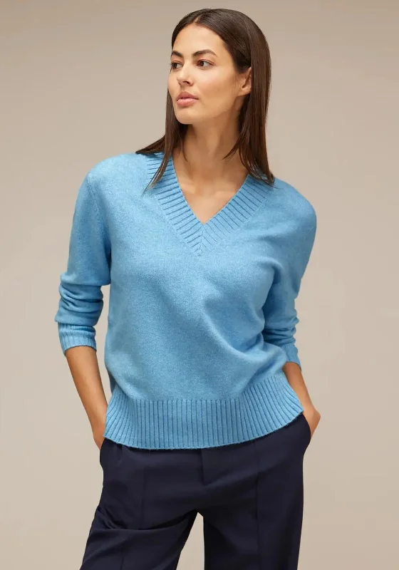 Street One V-Neck Knitted Sweater, Light Aquamarine Blue