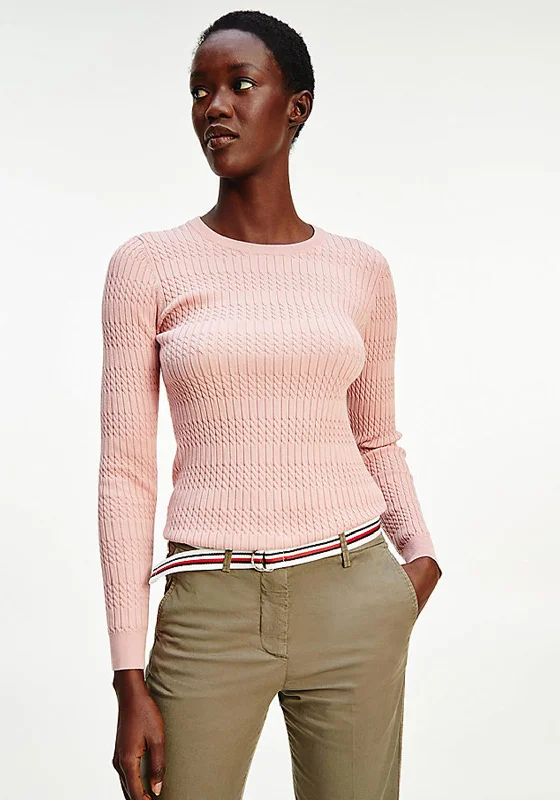 Tommy Hilfiger Women’s Fine Knit Twist-Ribbed Crewneck Jumper, Pink