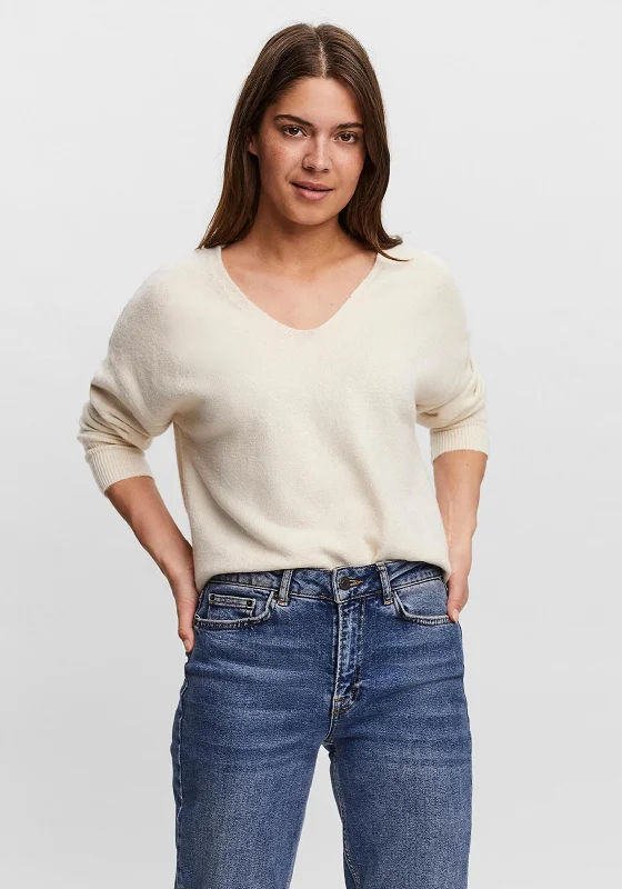 Vero Moda Doffy V-Neck Fine Knit Sweater, Birch