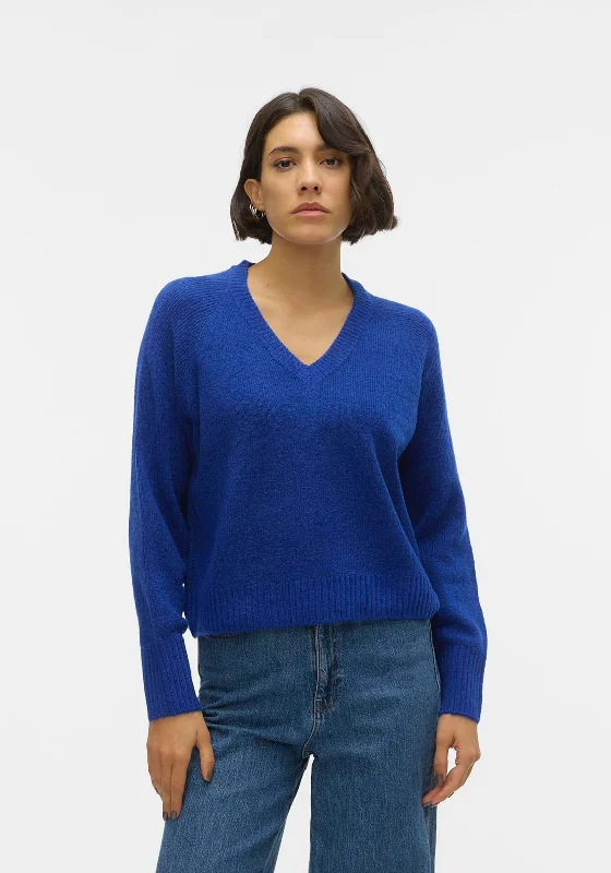 Vero Moda Elly V-Neck Knitted Sweater, Mazarine Blue