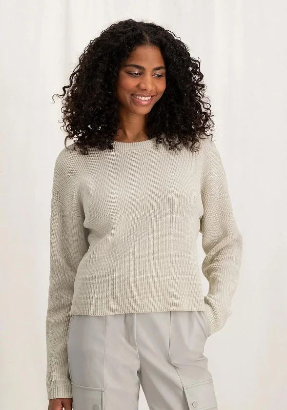 YAYA Crewneck Chenille Crewneck Sweater, Silver Lining Beige