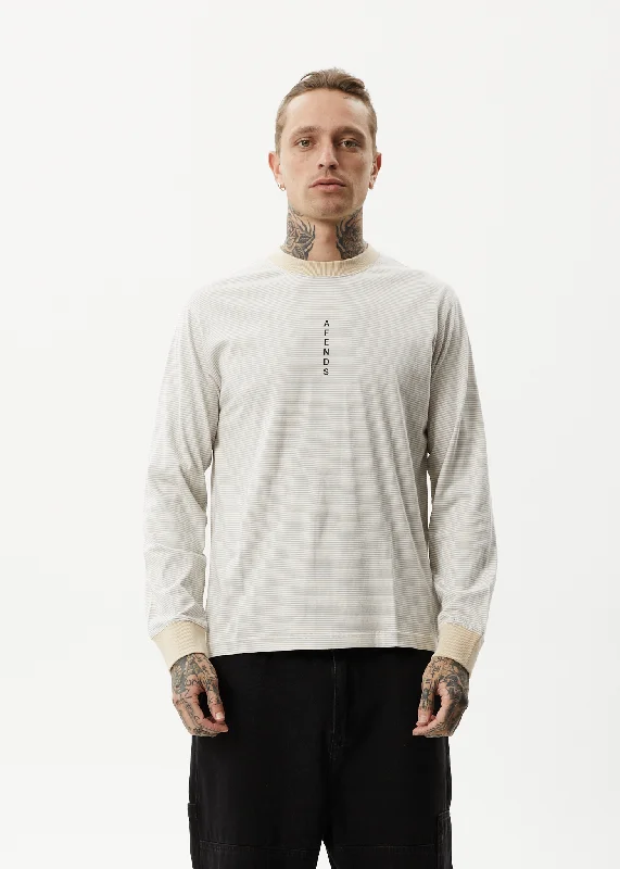 AFENDS Mens System - Striped Long Sleeve T-Shirt - Bone