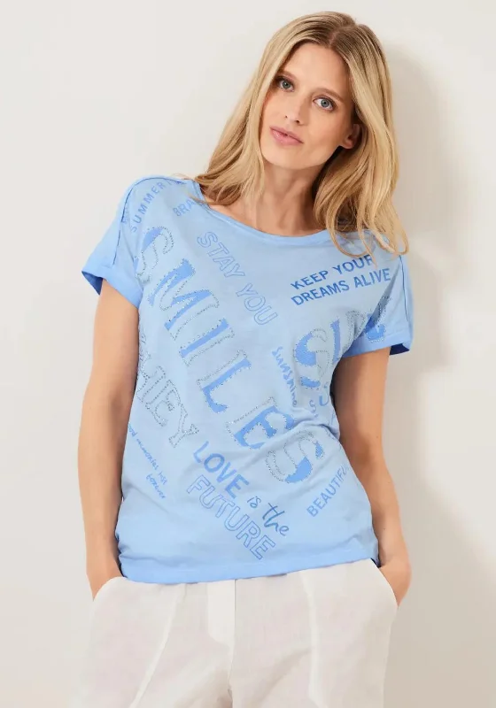 Cecil Text & Rhinestone Print T-Shirt, Tranquil Blue