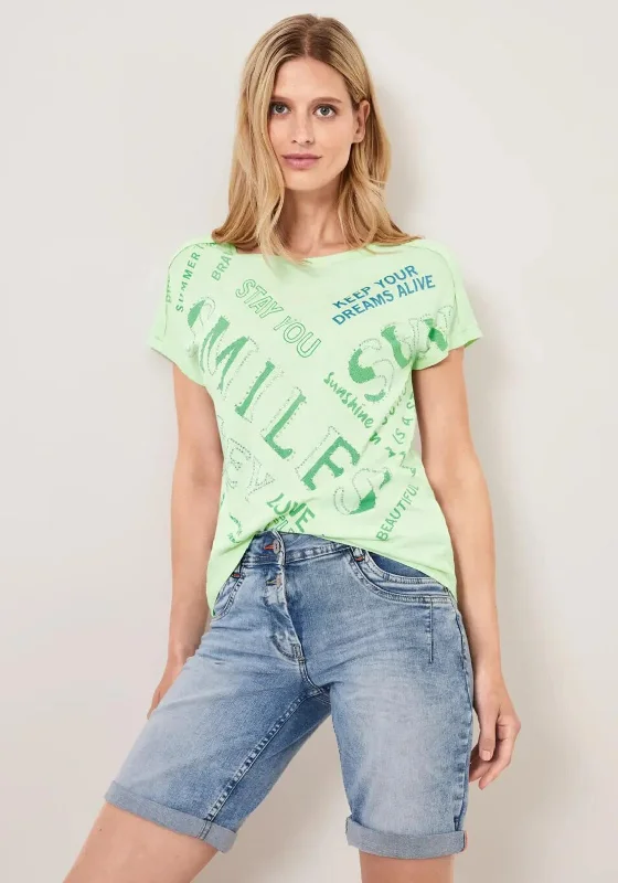 Cecil Text & Rhinestone Print T-Shirt, Fresh Green