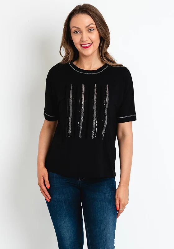 Gerry Weber Striped Sequin Design T-Shirt, Black