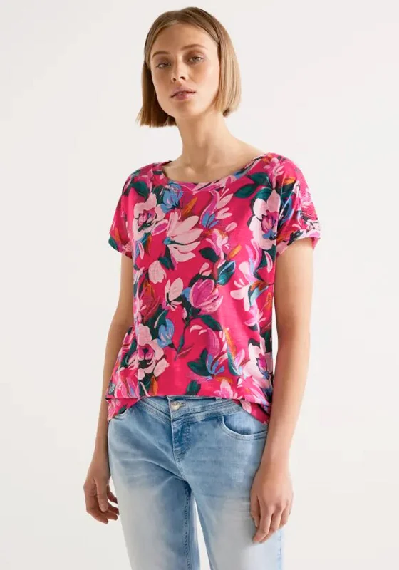 Street One Floral Print T-Shirt, Berry Rose