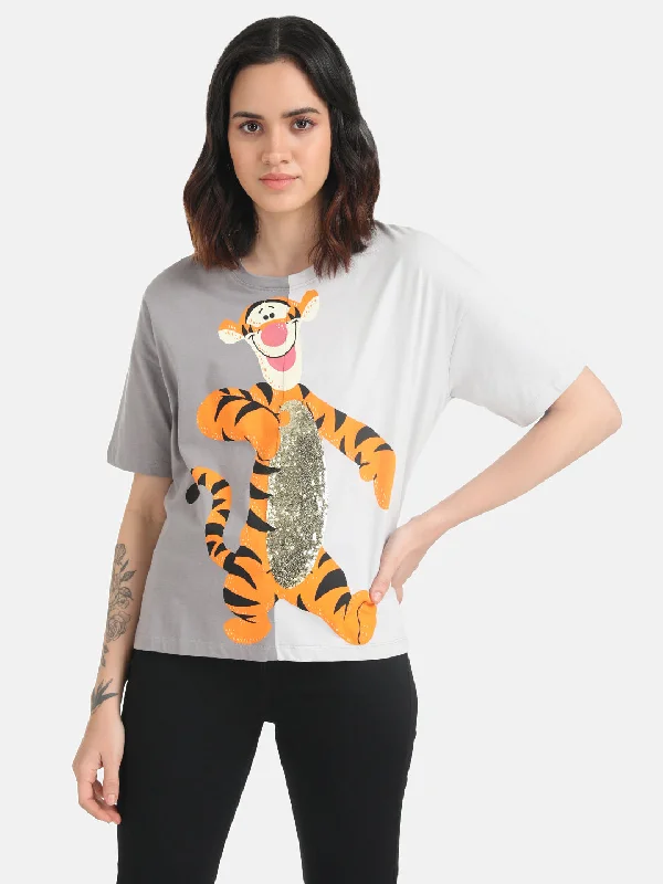 Tigger  Disney Half And Half Printed T-Shirt With Sequin Work