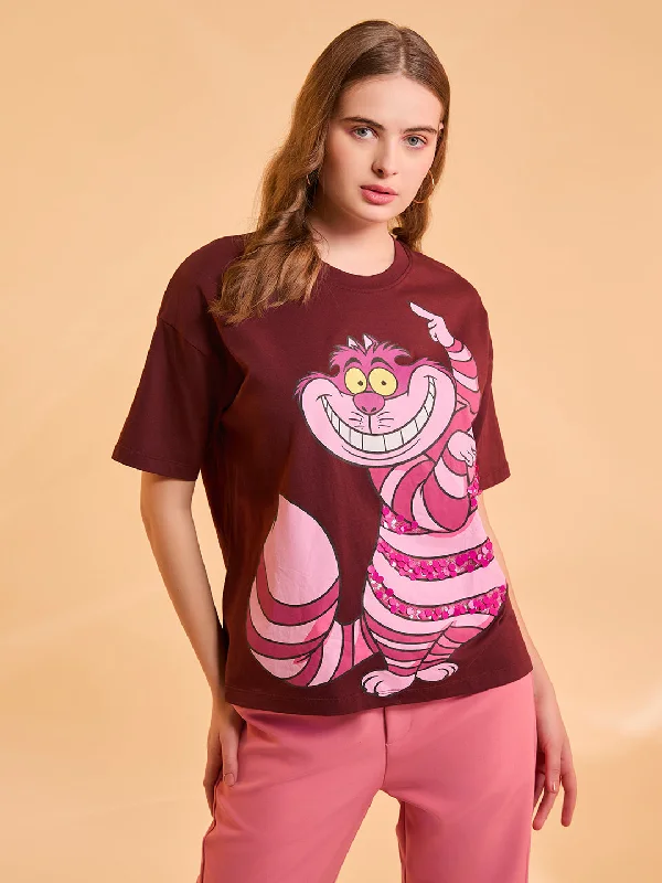 Cheshire Cat © Disney Printed T-Shirt With Sequin Work