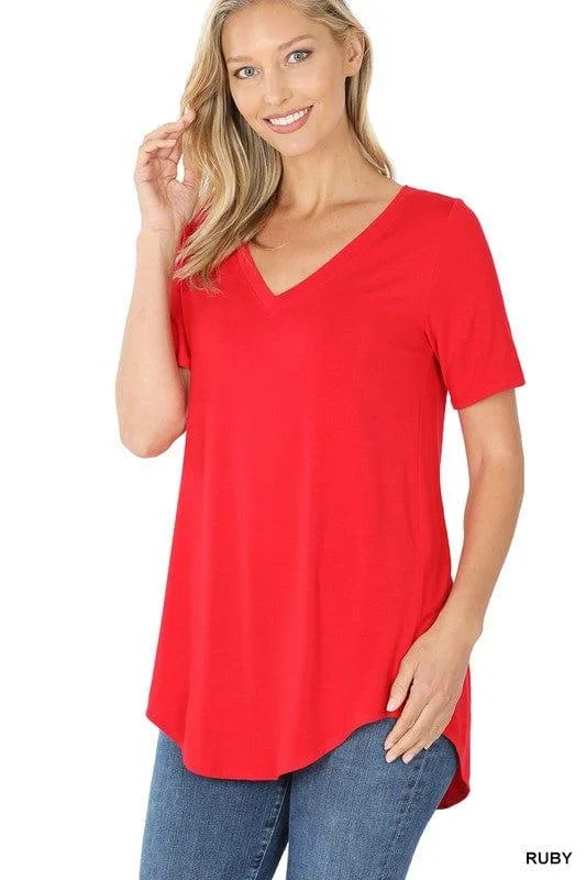 Women's Staple T- best selling V-neck t-shirt- Ruby