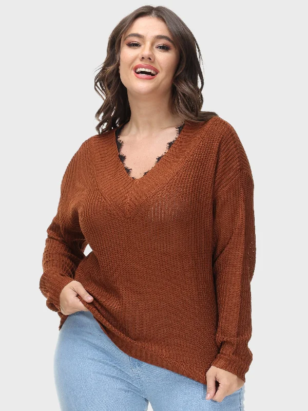 Loose V-Neck Lace Sweater