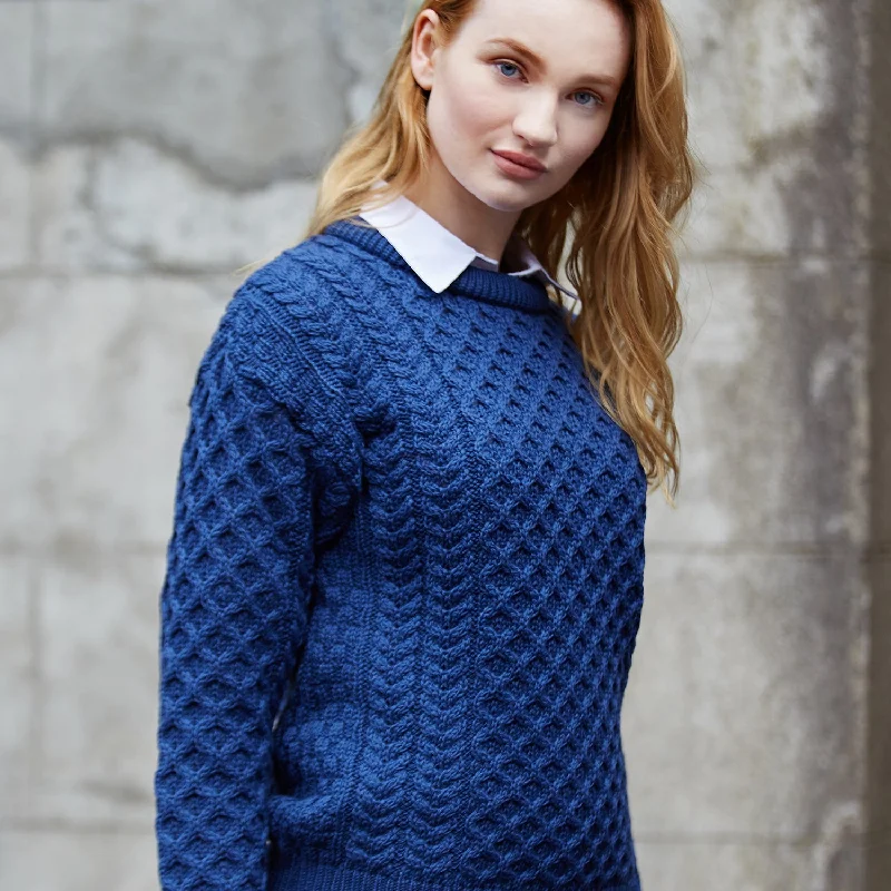 Denim Blue Unisex Crew Neck Aran Sweater