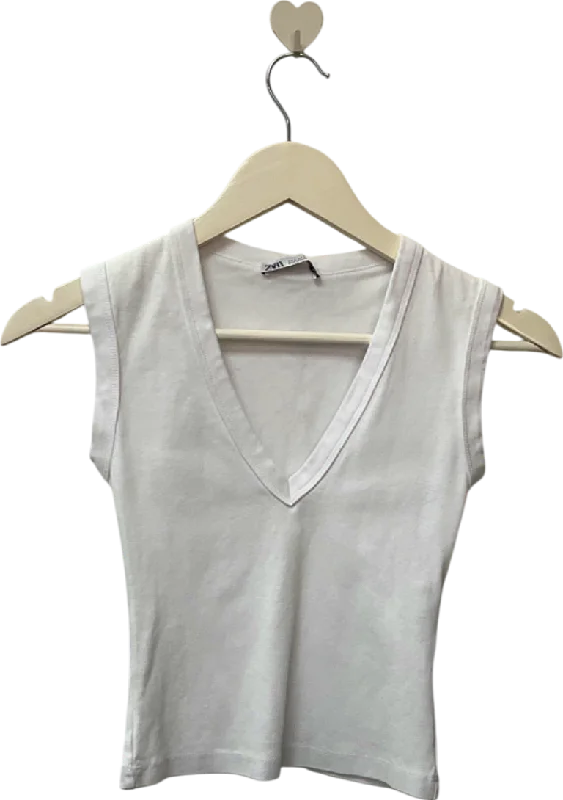 Zara White V-Neck Sleeveless Top UK S